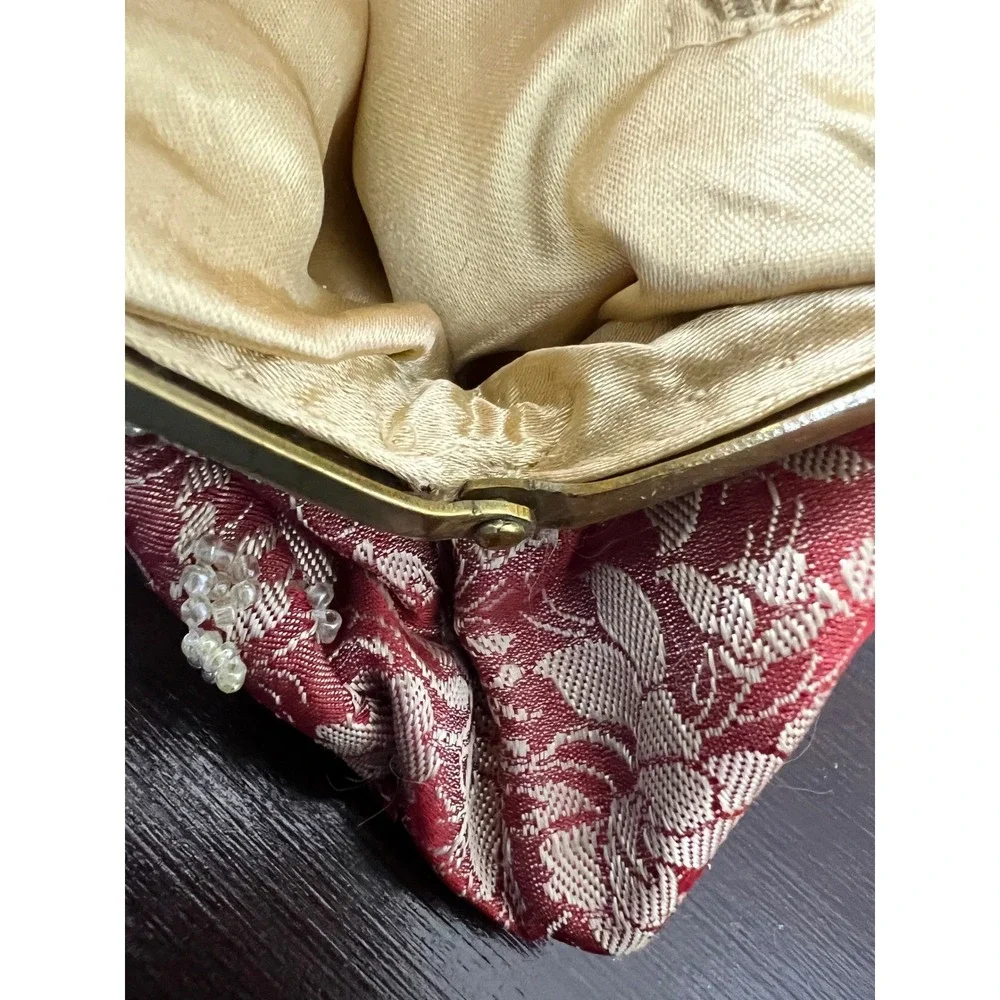 Vintage Pink Lace Beaded Floral Evening‎ Clutch Bag Gold Chain Made in India